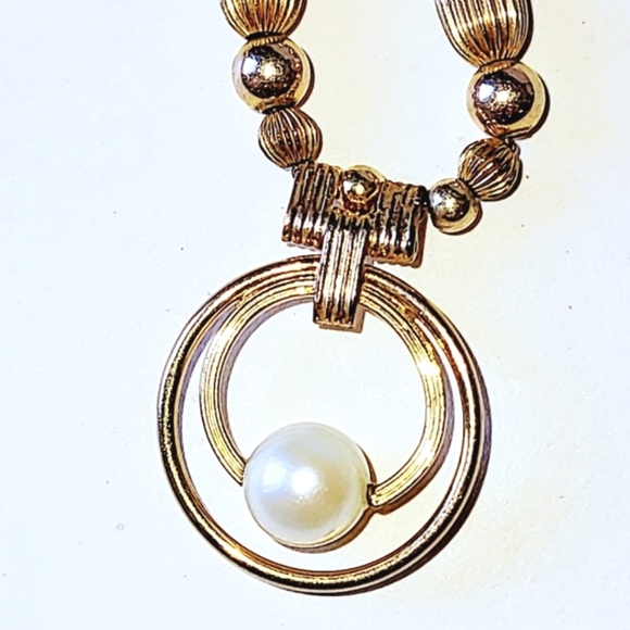 AMCO ART DECO NECKLACE - GOLD-FILLED GENUINE PEARLS - Picture 6 of 15